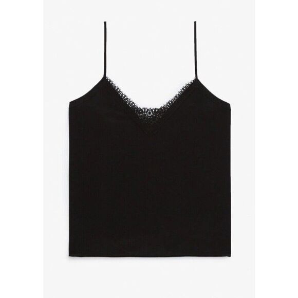Bcbgeneration Solid Black Satin Lace Cami Tank Top Medium - Picture 1 of 4